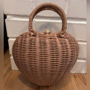 Olli Ella Rattan Luvya Bag in Rose - Heart-shaped Basket Purse